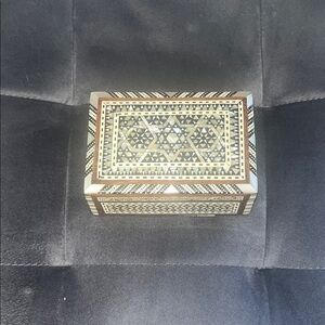 Source Unknown Geometric Patterned Box in Black, White, and Brown